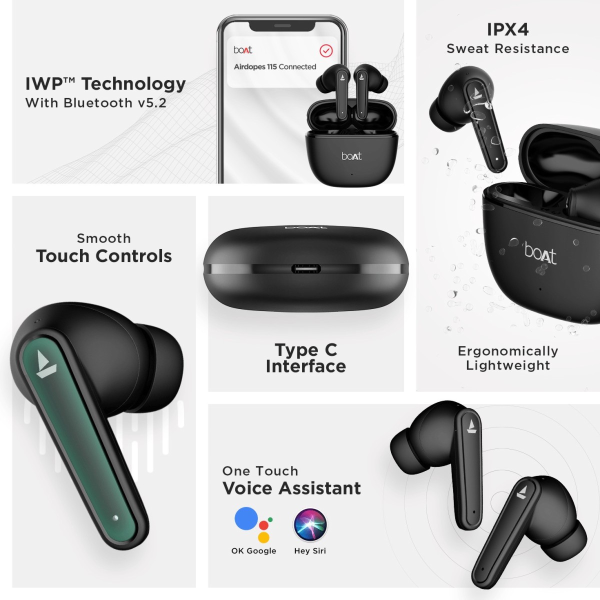 boAt Airdopes 115 upto 24 Hrs Playback and ASAP Charge Bluetooth Headset (Active Black, True Wireless) boAt Airdopes 115 upto 24 Hrs Playback and ASAP Charge Bluetooth Headset (Active Black, True Wireless)