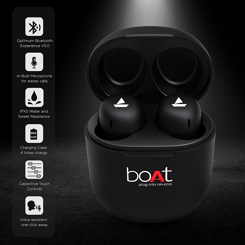 boAt Airdopes 383 True Wireless Bluetooth Headset Active Black