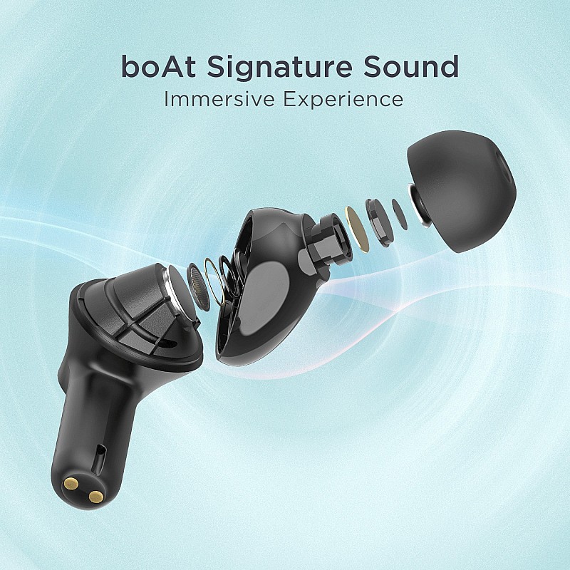 boAt Airdopes 393ANC with Hybrid ANC, Quad Mics ENx & 30 Hours Playback Bluetooth Headset Rogue Black