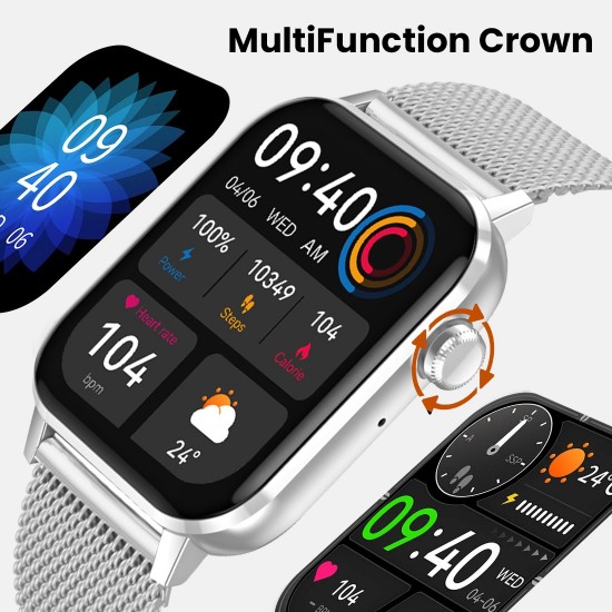 Conekt SW2 1.69 inch Full HD display with bluetooth calling and metallic strap Smartwatch Silver Strap