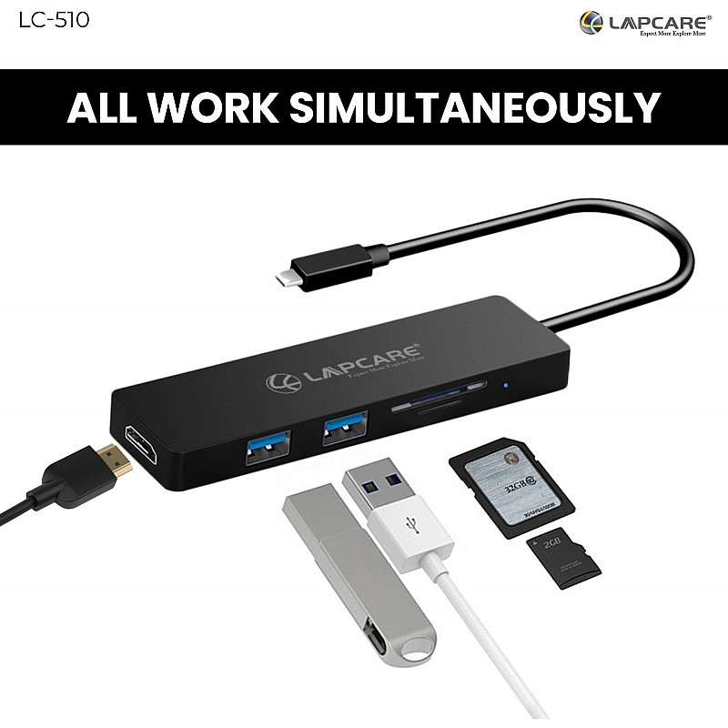 Lapcare Lap-C 5 in 1 extended Travel Docking Station (2*USB/HDMI/Card Reader)