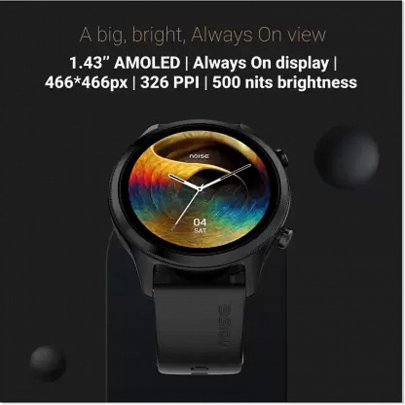 Noise Evolve 3 BT Calling with 1.43 inch AMOLED Always-On Display, Metallic Design Smartwatch  (Black Strap, Regular)