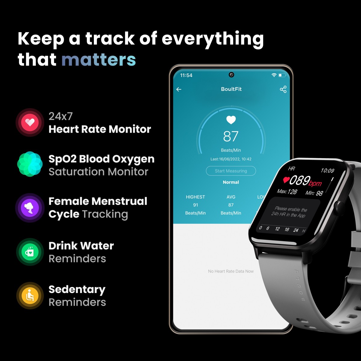 Boult Drift BT Calling 1.69" HD Display, 140+ Watchfaces, 475Nits Brightness, IP68 Smartwatch (Black Strap, Free Size)