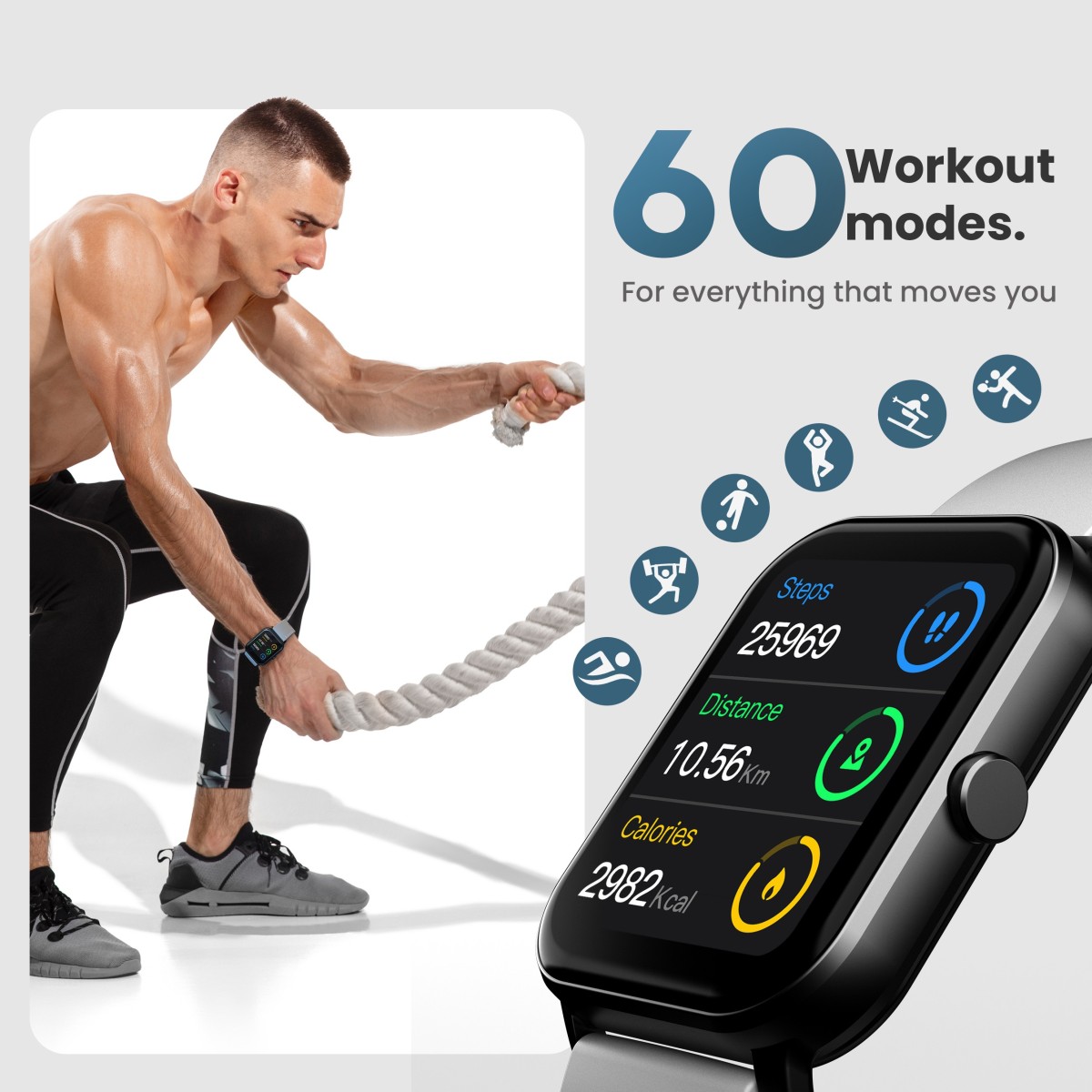 Boult Drift BT Calling 1.69" HD Display, 140+ Watchfaces, 475Nits Brightness, IP68 Smartwatch (Black Strap, Free Size)