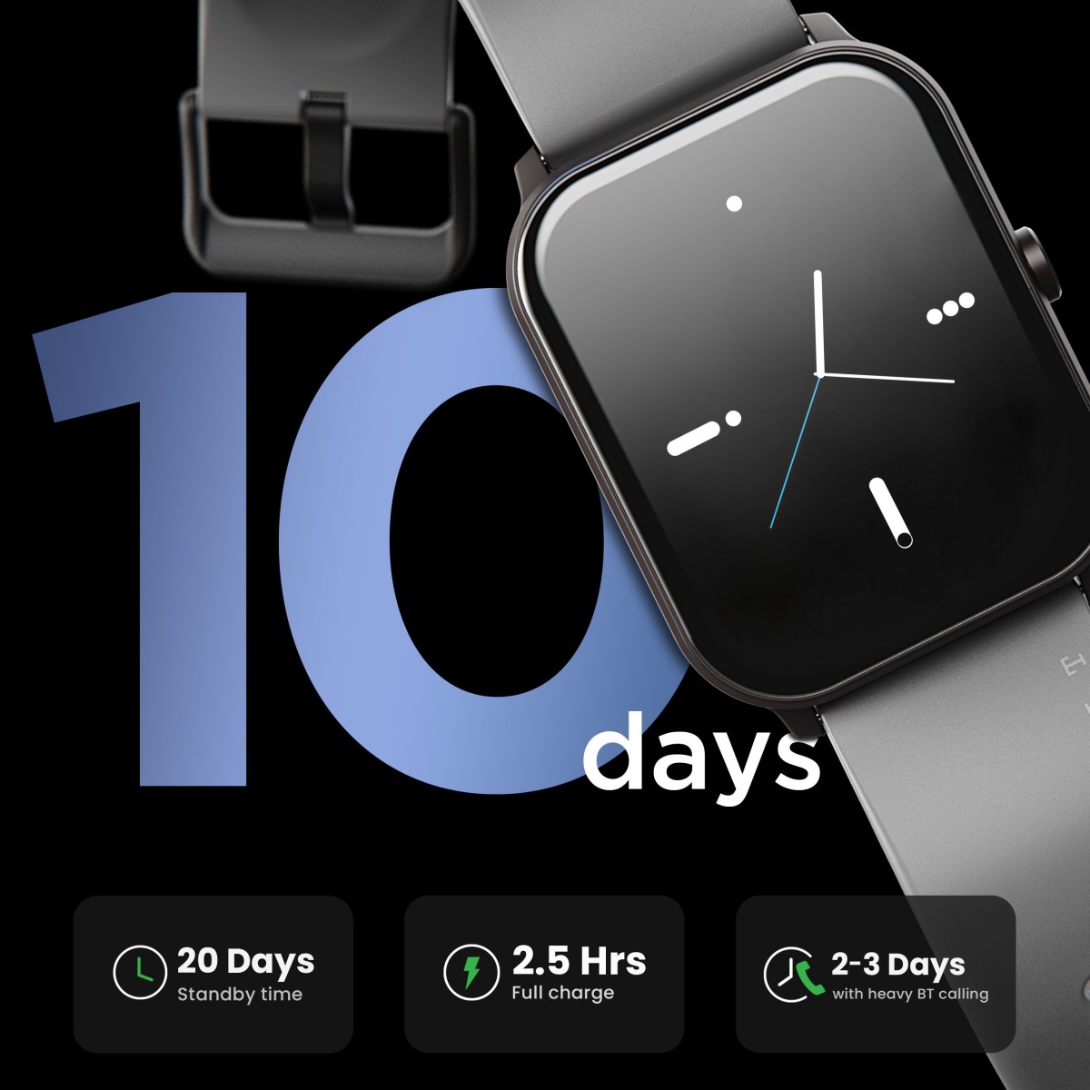 Boult Drift BT Calling 1.69" HD Display, 140+ Watchfaces, 475Nits Brightness, IP68 Smartwatch (Black Strap, Free Size)