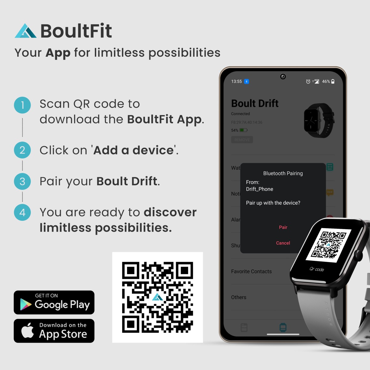 Boult Drift BT Calling 1.69" HD Display, 140+ Watchfaces, 475Nits Brightness, IP68 Smartwatch (Black Strap, Free Size)