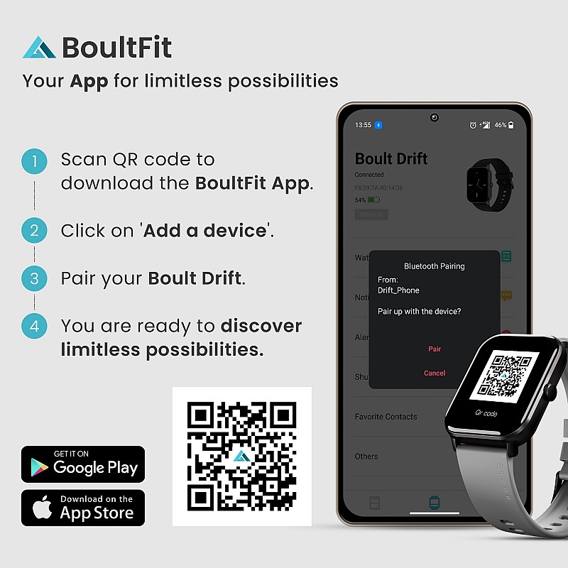  Boult Drift BT Calling 1.69" HD Display, 140+ Watchfaces, 475Nits Brightness, IP68 Smartwatch (Black Strap, Free Size)