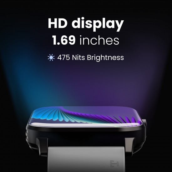 Boult Drift BT Calling 1.69" HD Display, 140+ Watchfaces, 475Nits Brightness, IP68 Smartwatch (Black Strap, Free Size)