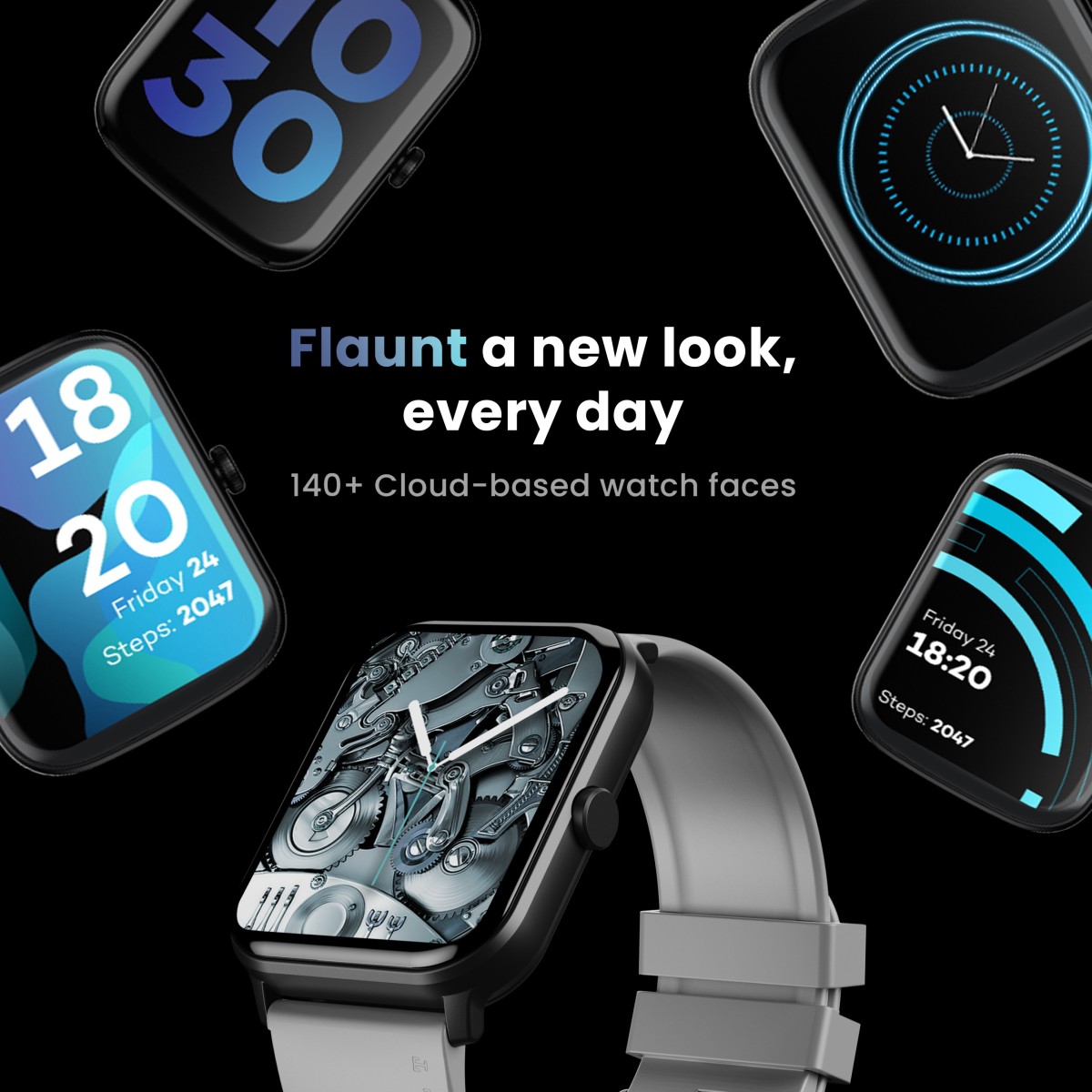 Boult Drift BT Calling 1.69" HD Display, 140+ Watchfaces, 475Nits Brightness, IP68 Smartwatch (Black Strap, Free Size)