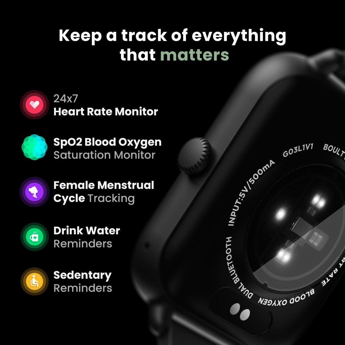 Boult Ridge BT Calling 1.8 HD Display Zinc Alloy Frame 140 Watch Faces Smartwatch Black Strap Free Size