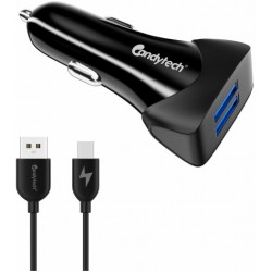 Candytech 3 Amp Qualcomm Certified Turbo Car Charger  (Black, With USB Cable)