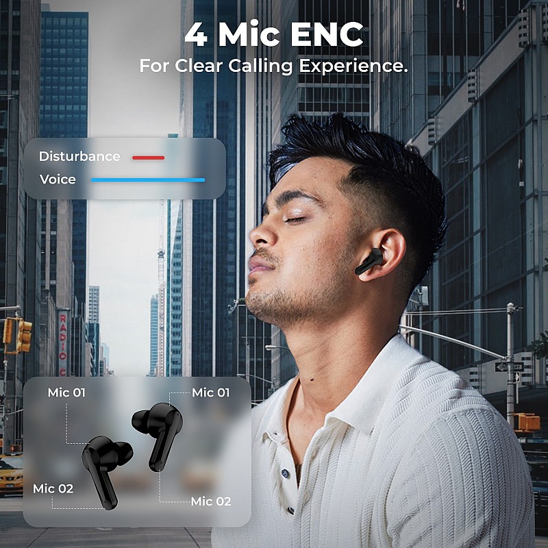 DEFY Gravity Zen with 4 Mics ENC, Low Latency and Brisk Charging Bluetooth Headset (Bold Black, In the Ear)