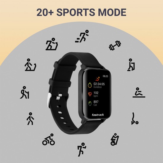  Fastrack Reflex Curv with 2.5D Curve Display,AI Enabled Coach,Health Suite &5ATM Smartwatch (Black Strap, Free size)