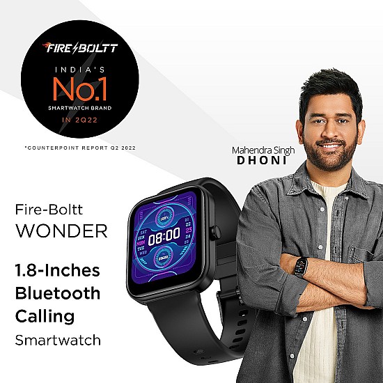  Fire-Boltt Wonder 1.8 Bluetooth Calling Smart Watch with AI Voice Assistant (Black Strap, Free Size)