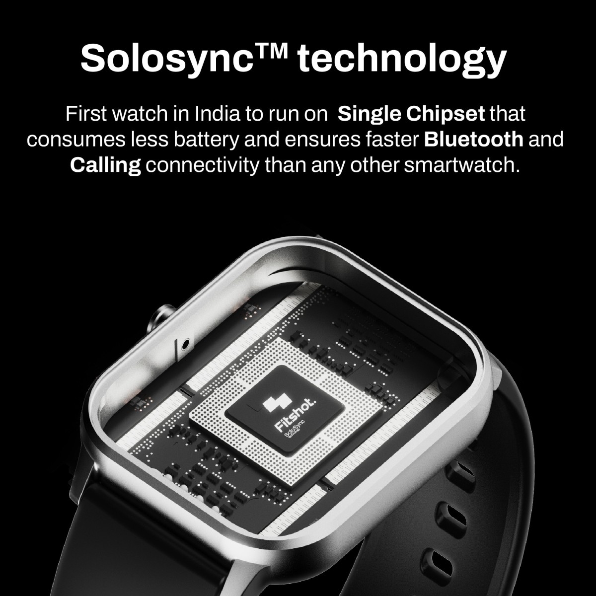 Fitshot Connect 1.85inch CosmicDisplay, Bluetooth Calling & SoloSync Technology Smartwatch (Black Strap, Regular)