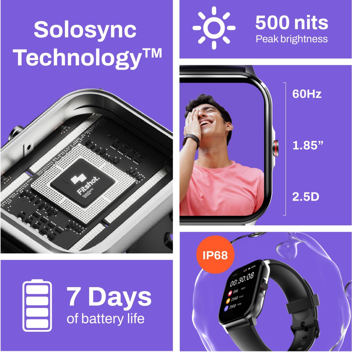 Fitshot Connect 1.85inch CosmicDisplay, Bluetooth Calling & SoloSync Technology Smartwatch (Black Strap, Regular)