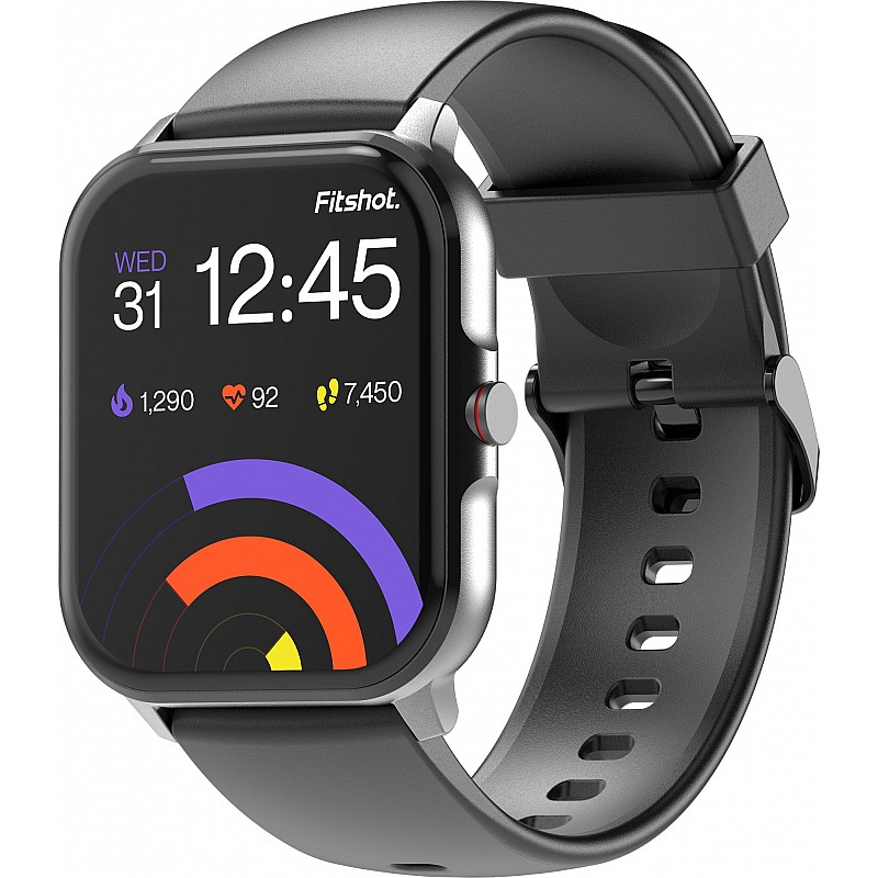  Fitshot Connect 1.85inch CosmicDisplay, Bluetooth Calling & SoloSync Technology Smartwatch (Black Strap, Regular)