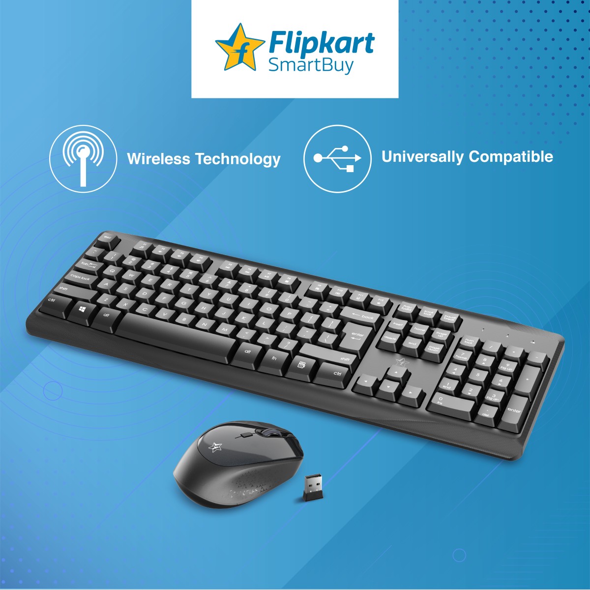 Flipkart SmartBuy IG9100, Keyboard & Mouse Combo- Wireless Multi-device Keyboard (Black)