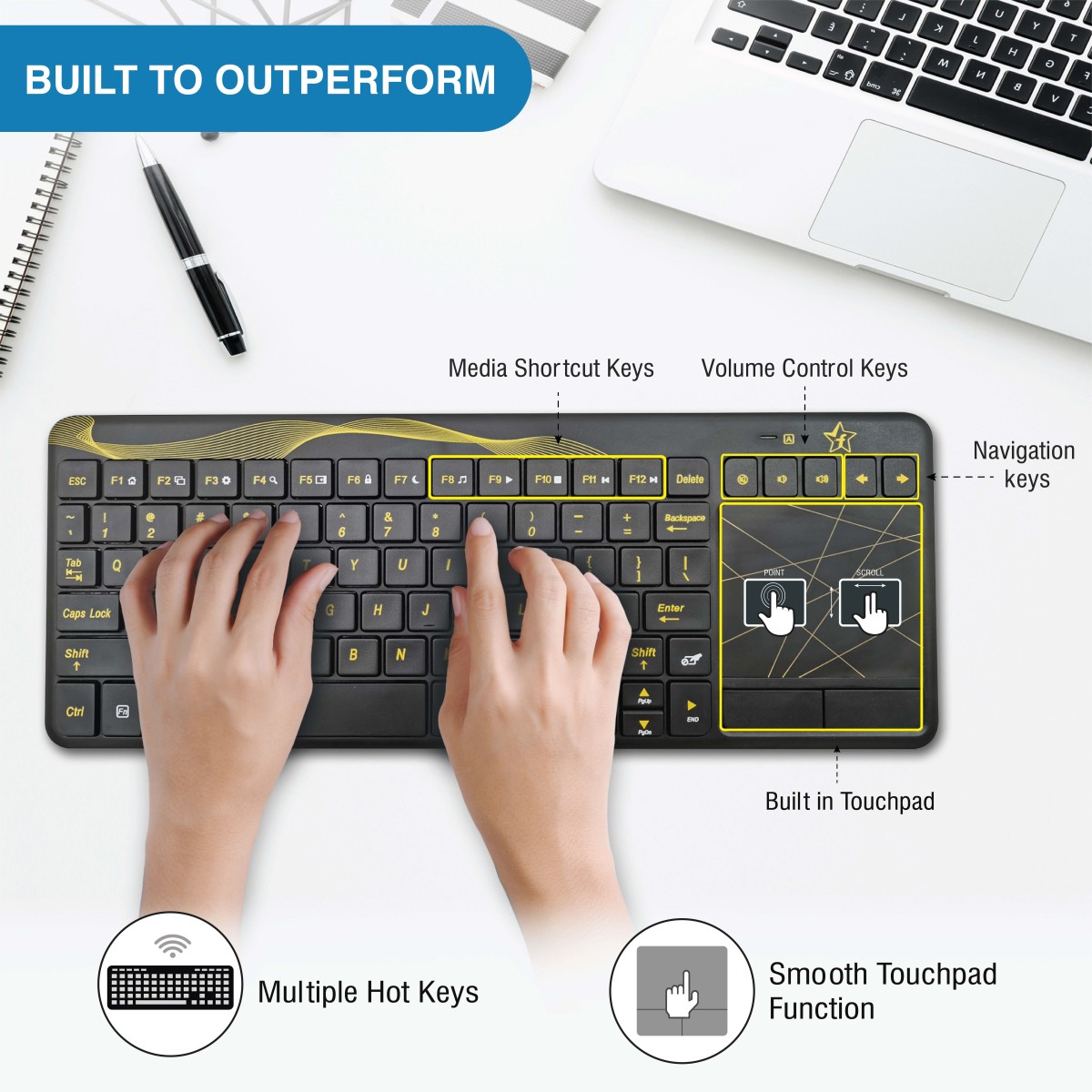Flipkart SmartBuy KG3618- Keyboard with Touchpad | Wireless Multi-device Keyboard  (Black)  Flipkart SmartBuy KG3618- Keyboard with Touchpad | Wireless Multi-device Keyboard  (Black)