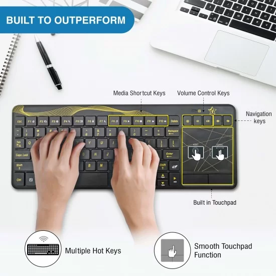  Flipkart SmartBuy KG3618- Keyboard with Touchpad | Wireless Multi-device Keyboard  (Black)