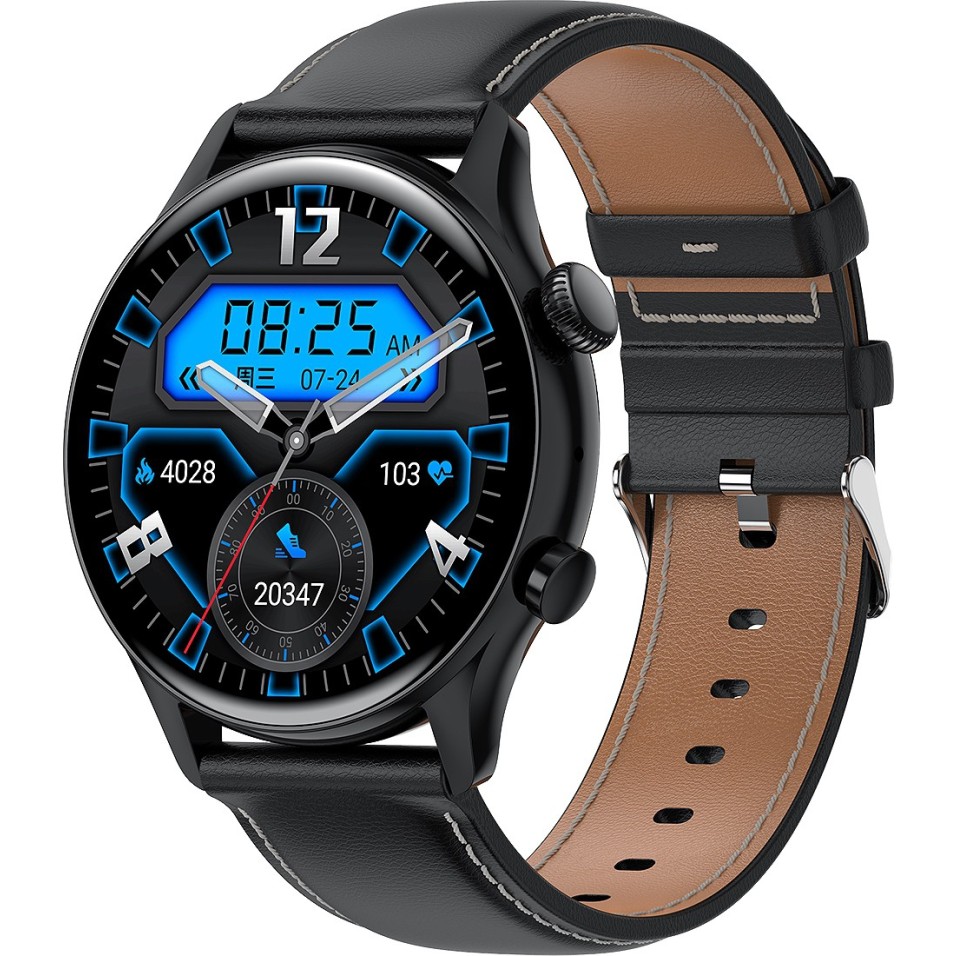 Gizmore GizFit GLOW AMOLED with 3.4 Cm ALWAYS-ON BT Calling Smartwatch (Brown Strap, Regular)