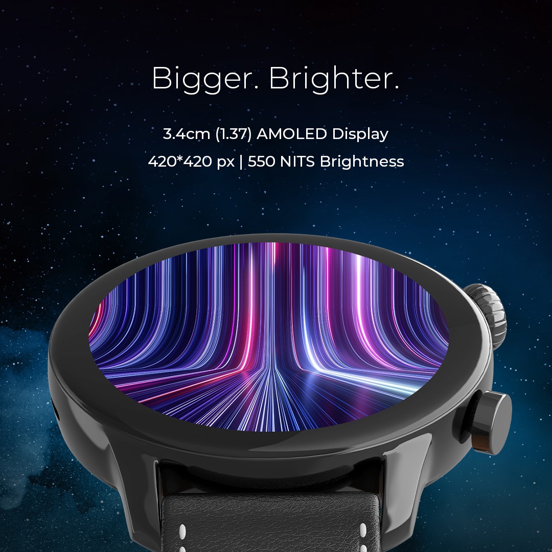 Gizmore GizFit GLOW AMOLED with 3.4 Cm ALWAYS-ON BT Calling Smartwatch (Brown Strap, Regular)