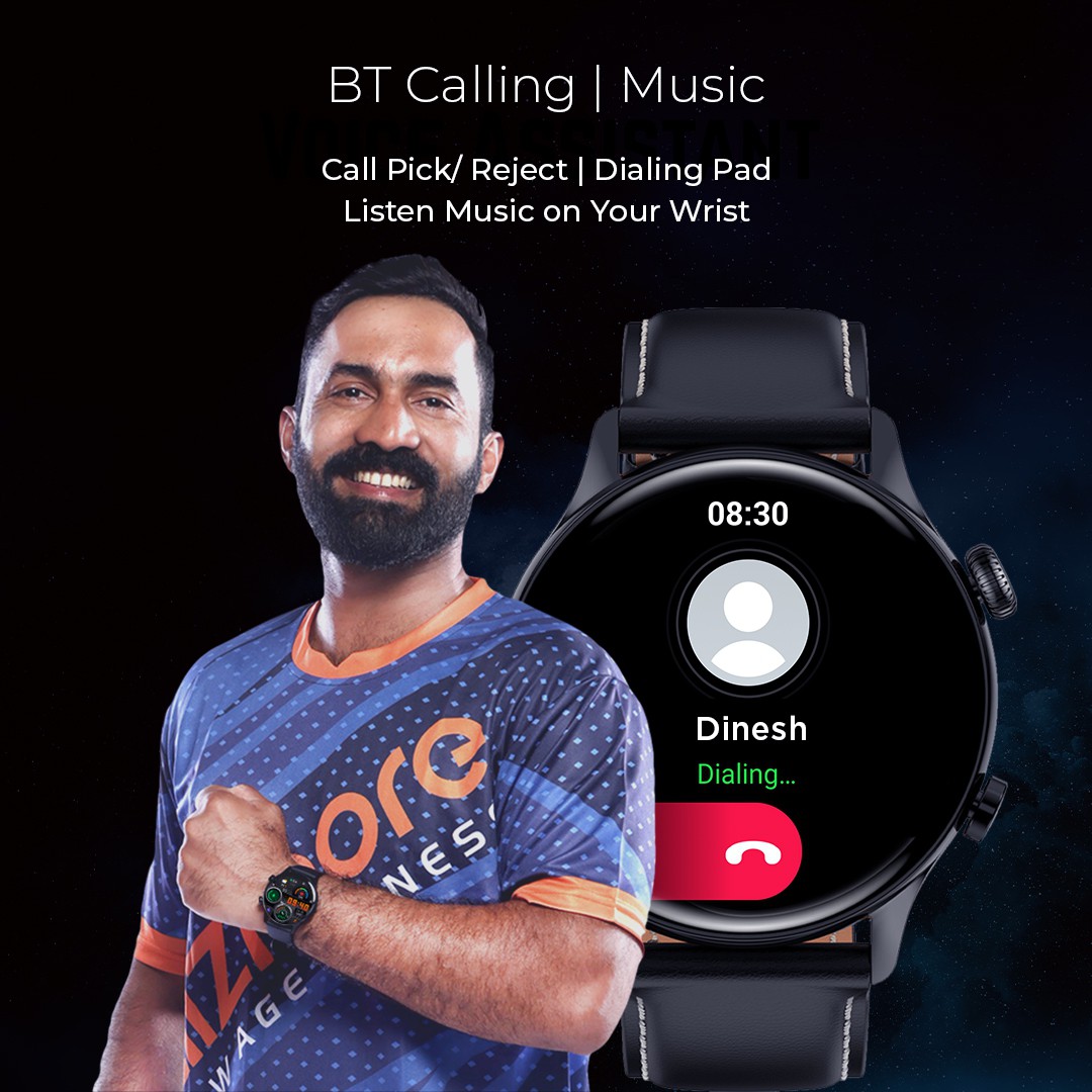 Gizmore GizFit GLOW AMOLED with 3.4 Cm ALWAYS-ON BT Calling Smartwatch (Brown Strap, Regular)