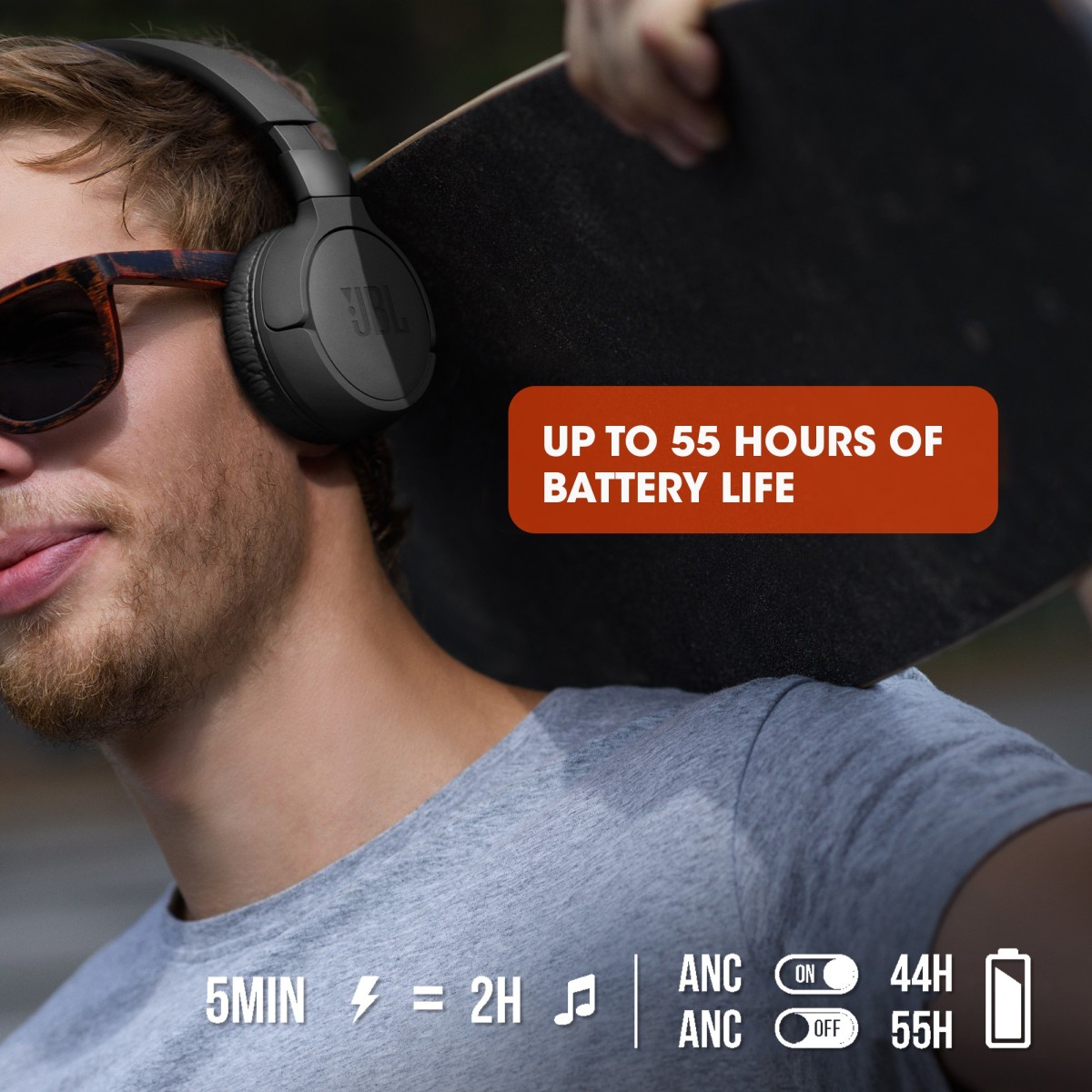 JBL Tune 660NC with 55 Hours of Battery Life and Active Noise Cancelling Bluetooth Headset Black On the Ear
