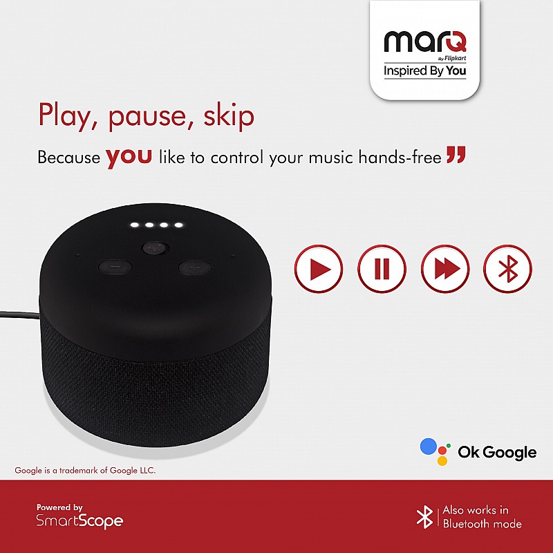 MarQ Smart Home Speaker with Google Assistant with Google Assistant Smart Speaker Black