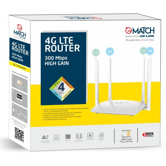  Match LB-Link BL-CPE450H 300 Mbps 4G Router (White, Single Band)