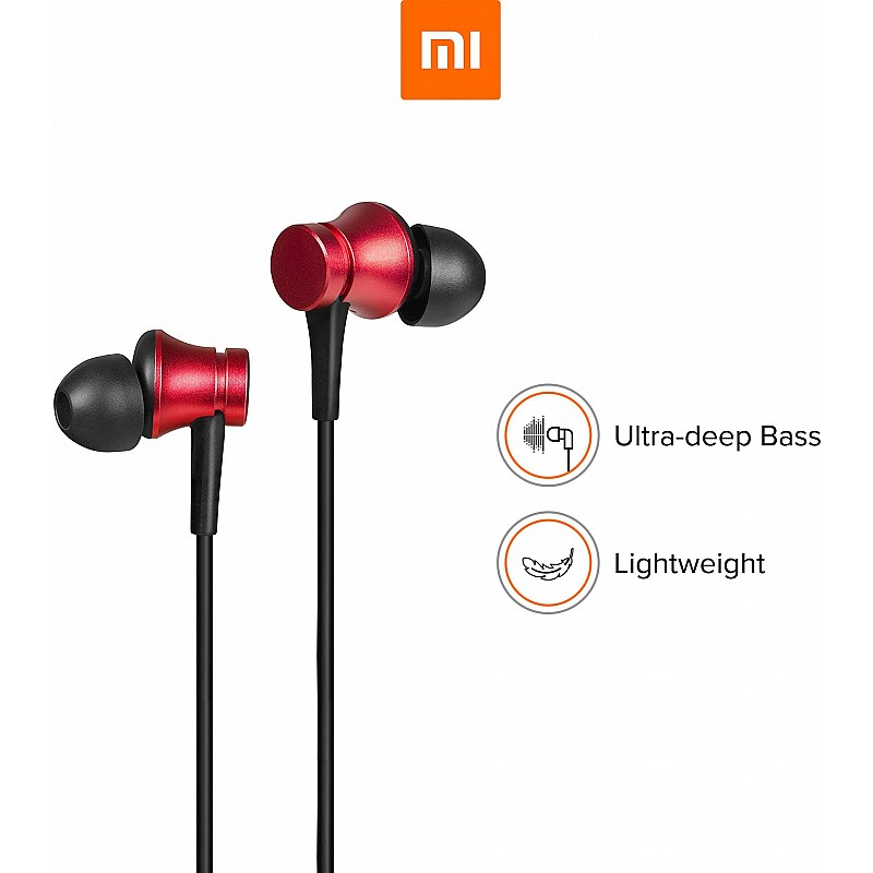 Mi Basic Wired Headset with Mic (Red, In the Ear)