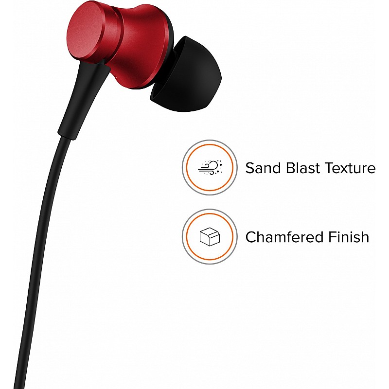 Mi Basic Wired Headset with Mic (Red, In the Ear)