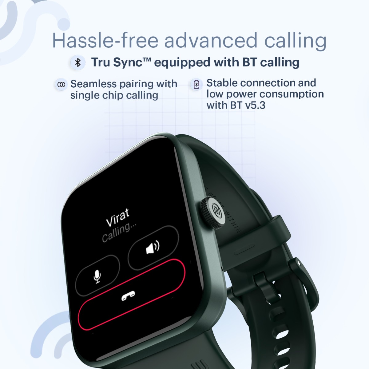 Noise ColorFit Caliber Buzz 1.69 Display with Advanced Bluetooth Calling & Powerful Battery Smartwatch Green Strap