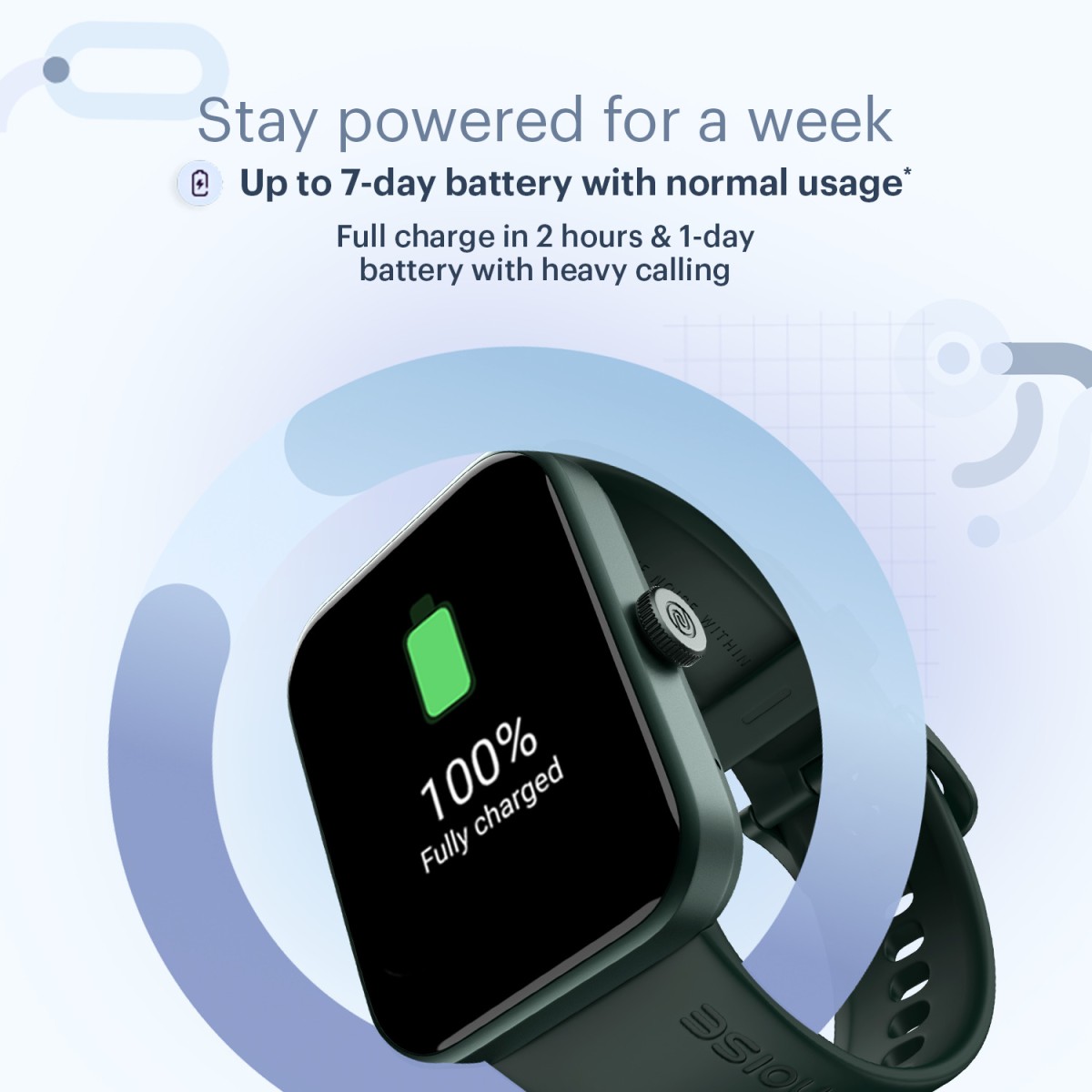 Noise ColorFit Caliber Buzz 1.69 Display with Advanced Bluetooth Calling & Powerful Battery Smartwatch Green Strap