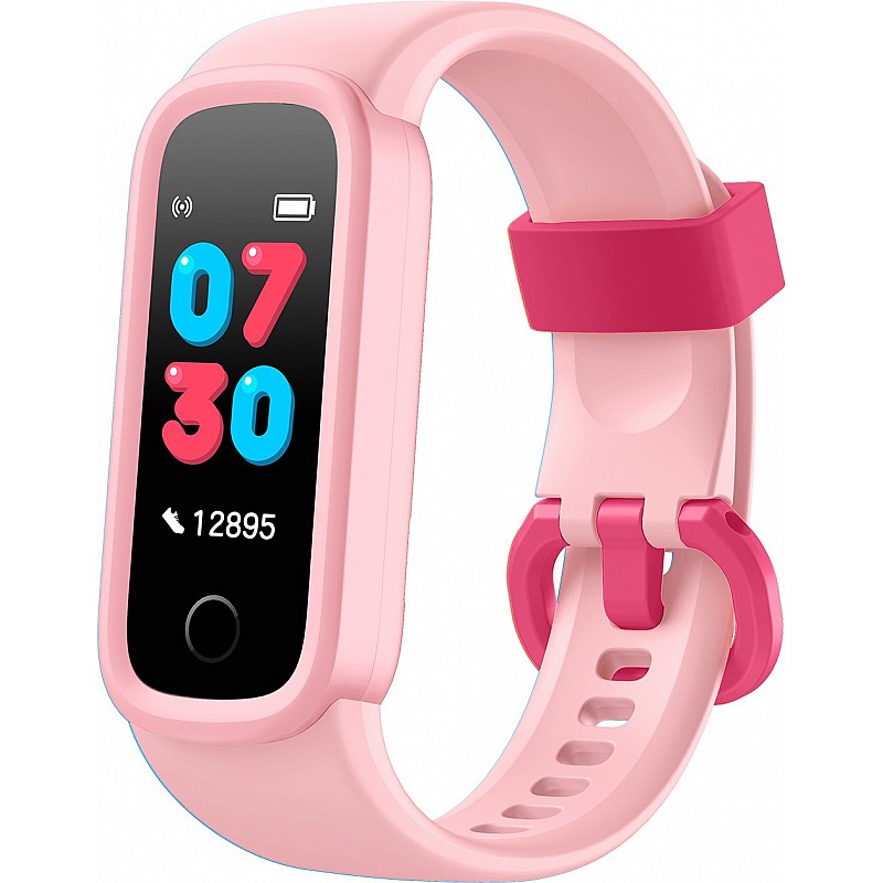 Noise Champ Smart Band for Kids with 7 Alarms Brush Teeth, Study Time & More,(Pink Strap)