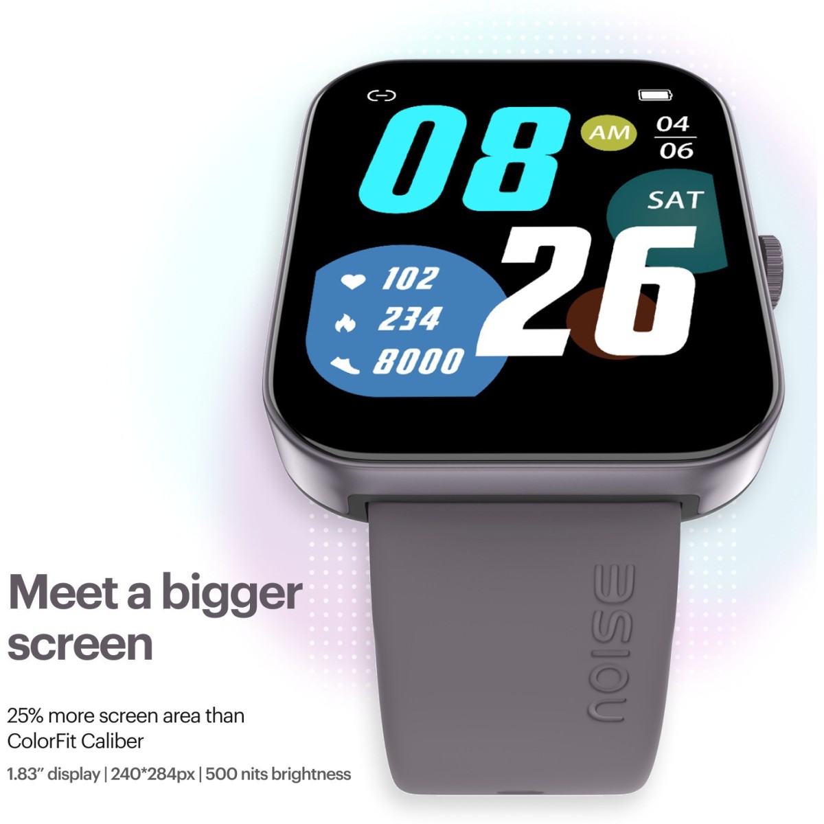 Noise ColorFit Caliber 2 with 1.83 Display Upto 12 Day Battery 60 Sports Mode Smartwatch Purple Strap