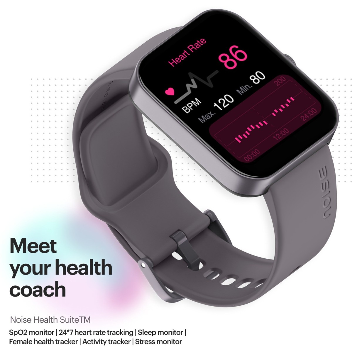 Noise ColorFit Caliber 2 with 1.83 Display Upto 12 Day Battery 60 Sports Mode Smartwatch Purple Strap