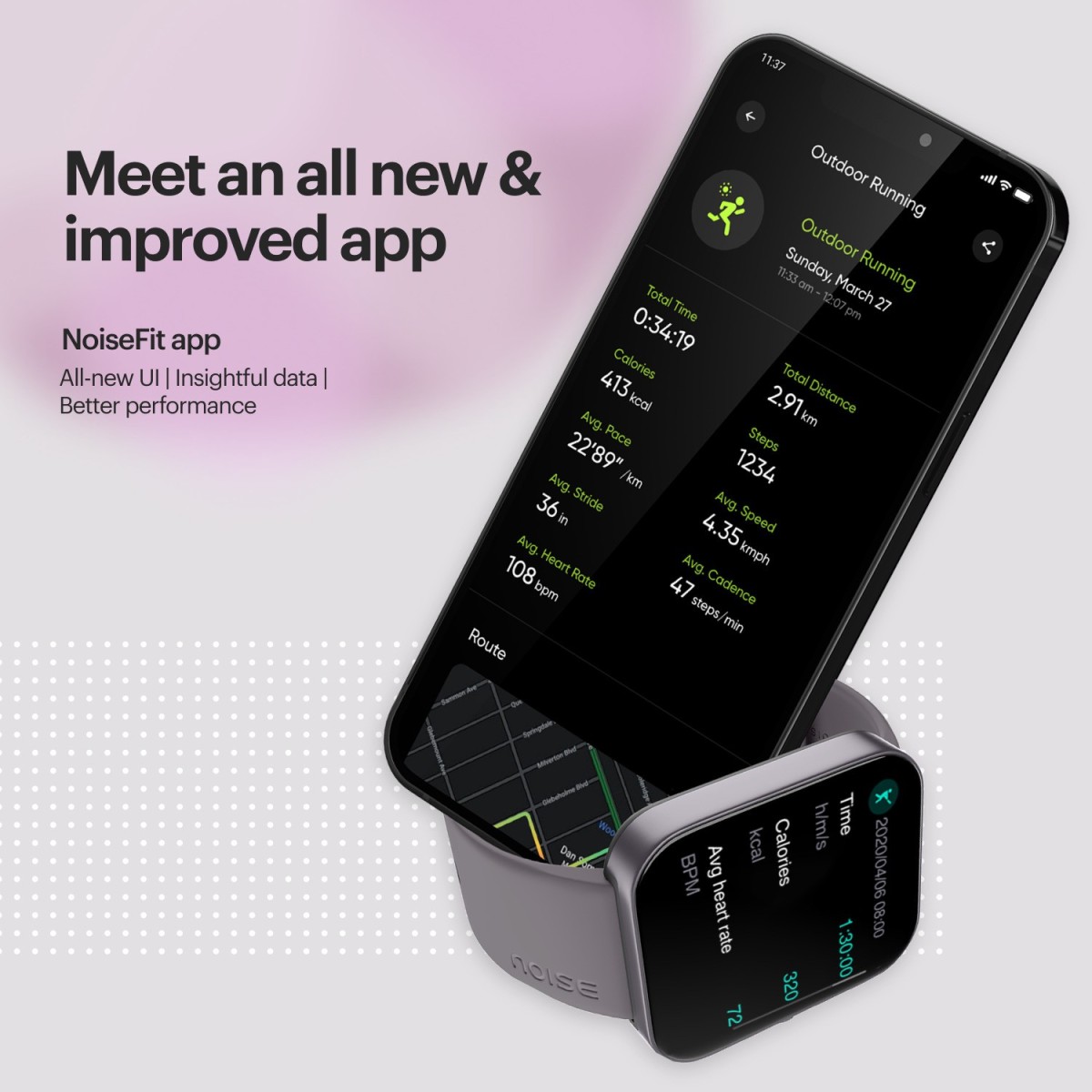 Noise ColorFit Caliber 2 with 1.83 Display Upto 12 Day Battery 60 Sports Mode Smartwatch Purple Strap