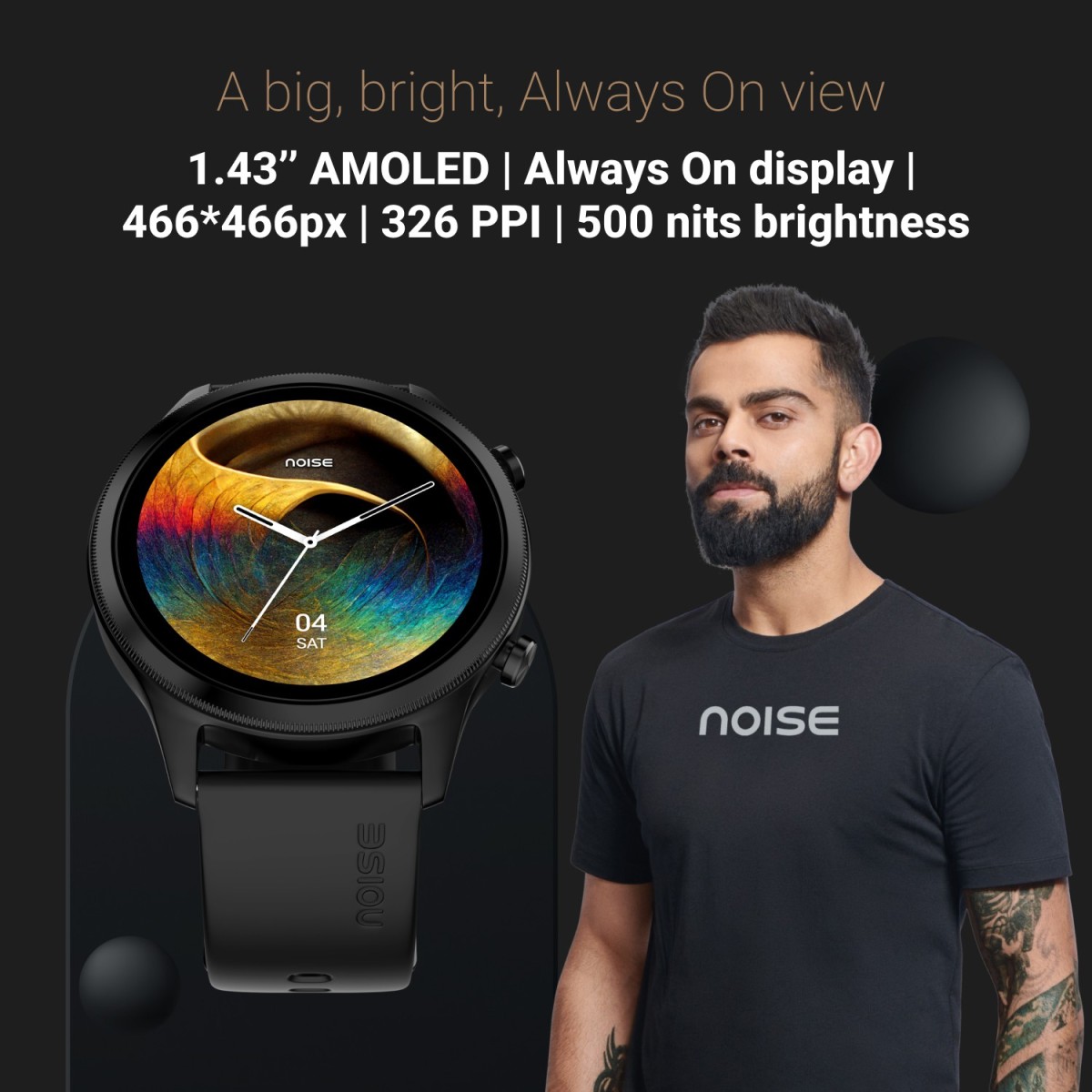 Noise Evolve 3 BT Calling with 1.43 inch AMOLED Always-On Display, Metallic Design Smartwatch (Black Strap, Regular)