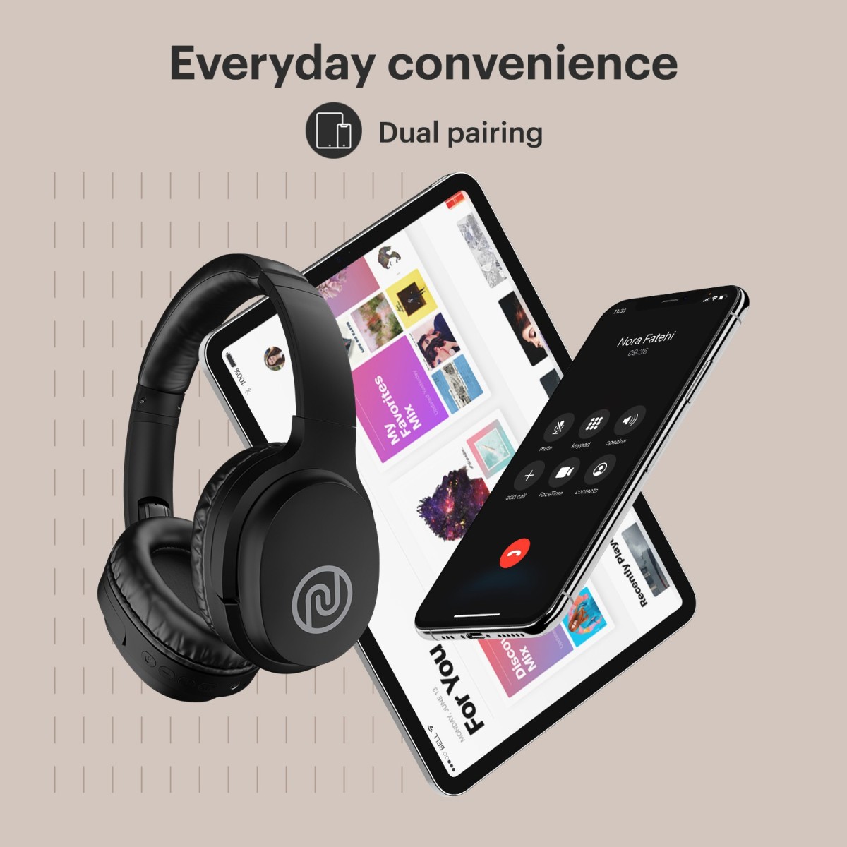 Noise One Wireless Bluetooth Headset (Soft Black, On the Ear)