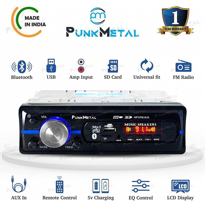 PunkMetal PM-2027-M BLUETOOTH/USB/SD/AUX/FM/MP3 UNIVERSAL Car Stereo   (Single Din)