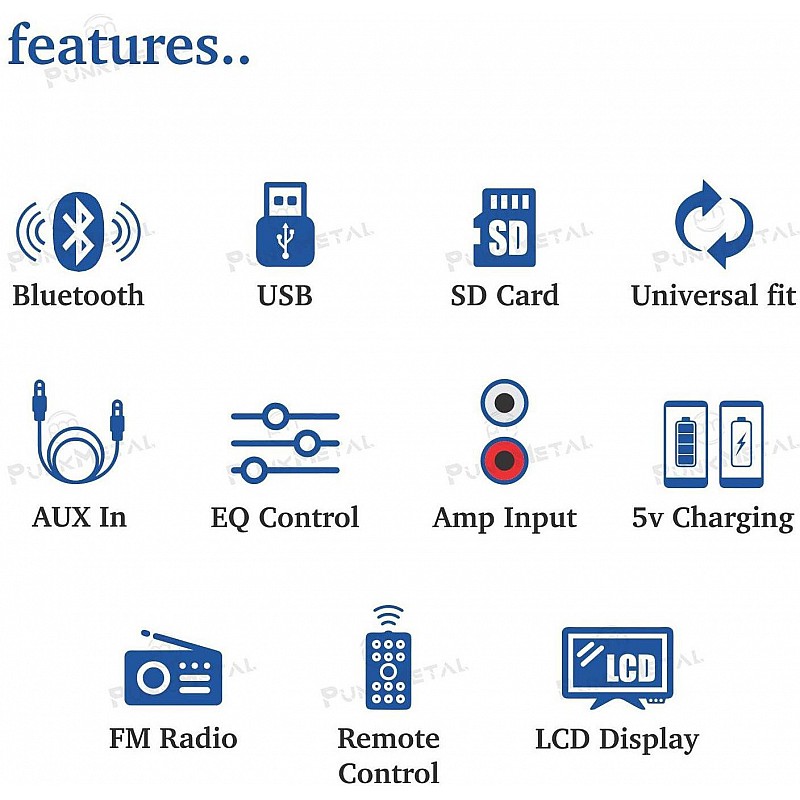 PunkMetal PM-2027-M BLUETOOTH/USB/SD/AUX/FM/MP3 UNIVERSAL Car Stereo   (Single Din)