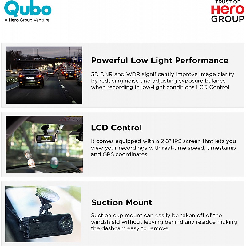  Qubo HCA04 Smart Dashcam Pro 4K DualCam with Wi-Fi GPS Front 4K Rear 1080P 1TB SDCard Vehicle Camera System