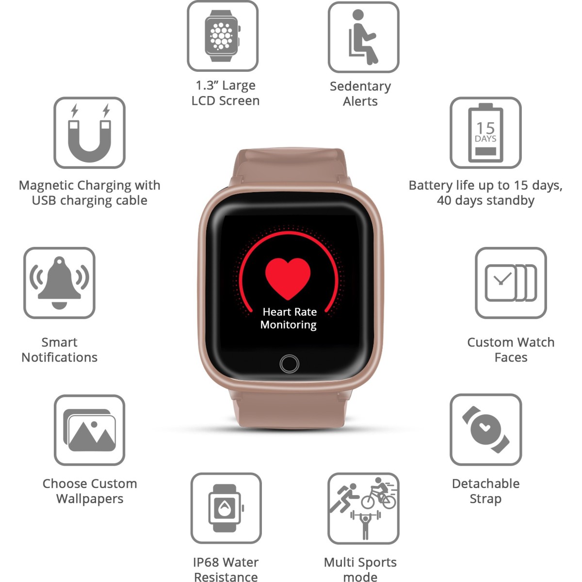 Syska SW100 Smartwatch (Gold Strap, Free Size)