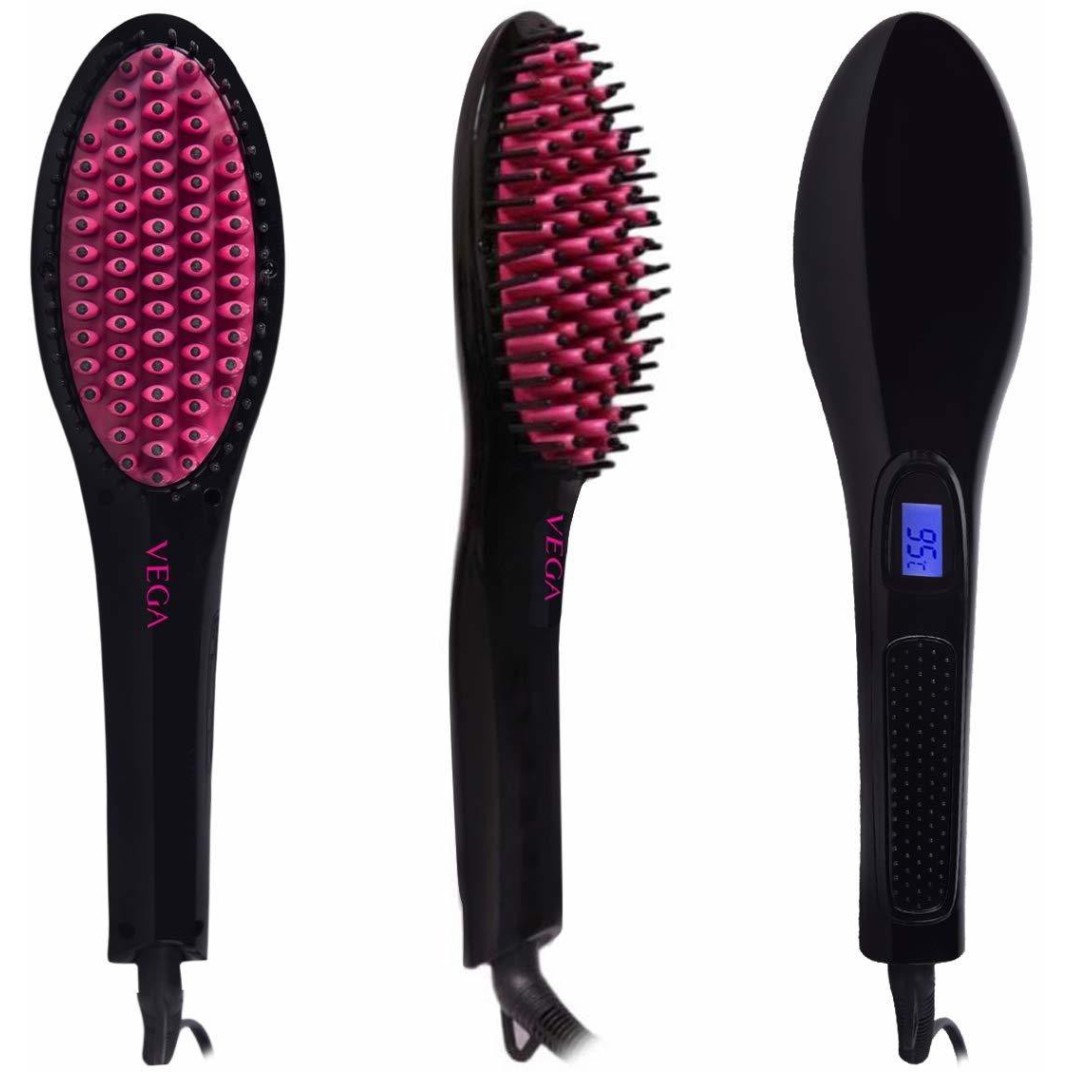 VEGA X-Glam X-Glam Hair Straightening Brush (VHSB-01), Black Hair Straightener Brush (Black)