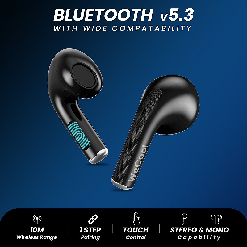  WeCool Moonwalk M3 True Wireless Bluetooth Earbuds with 30 Hrs Playtime and 13mm driver Bluetooth Headset   (Black, True Wireless)