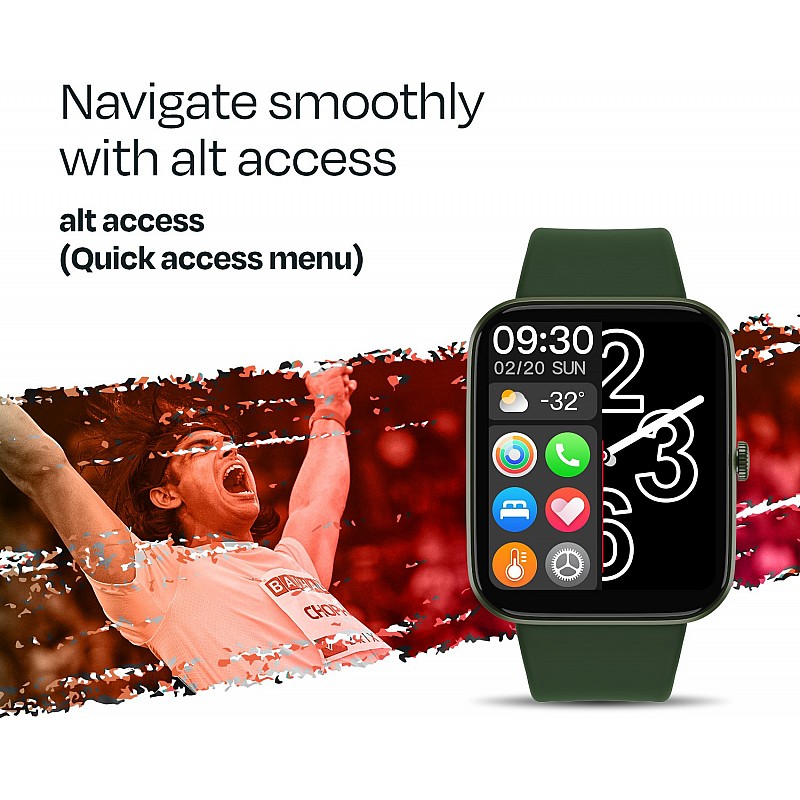 alt Hype 1.83" HD Display BT Calling, AI VoiceAssistant Smartwatch (Green Strap, Regular)