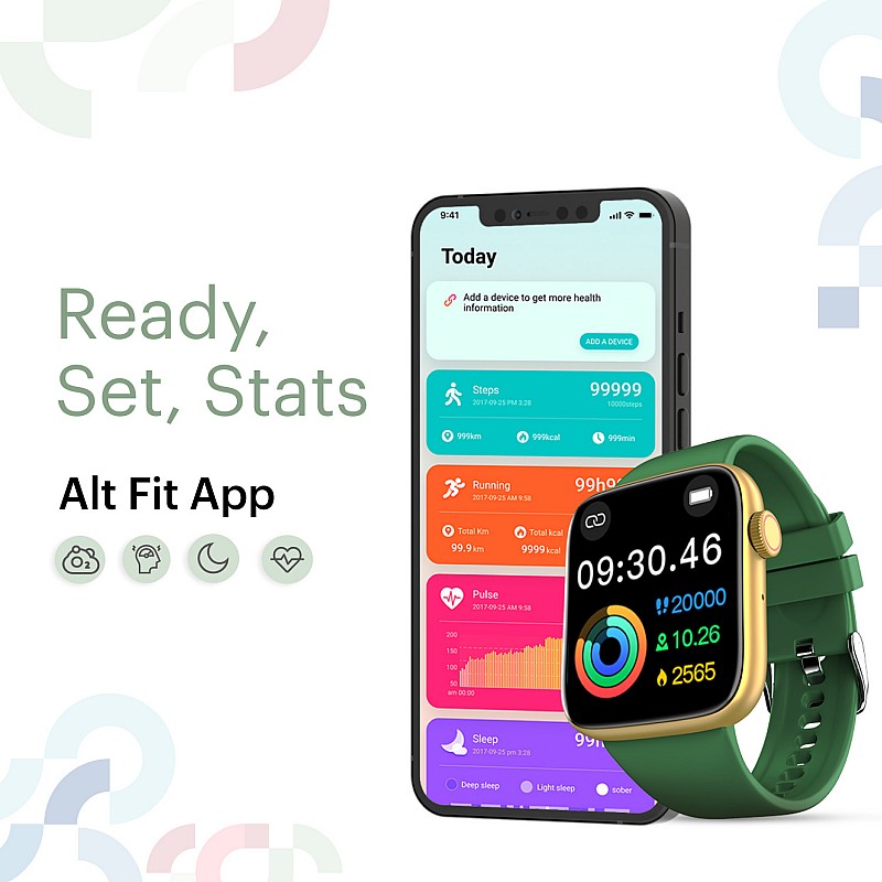 alt Lit, 1.85 HD Display Bt Calling, 7 day Battery Smartwatch (Moss Green) Strap, Regular