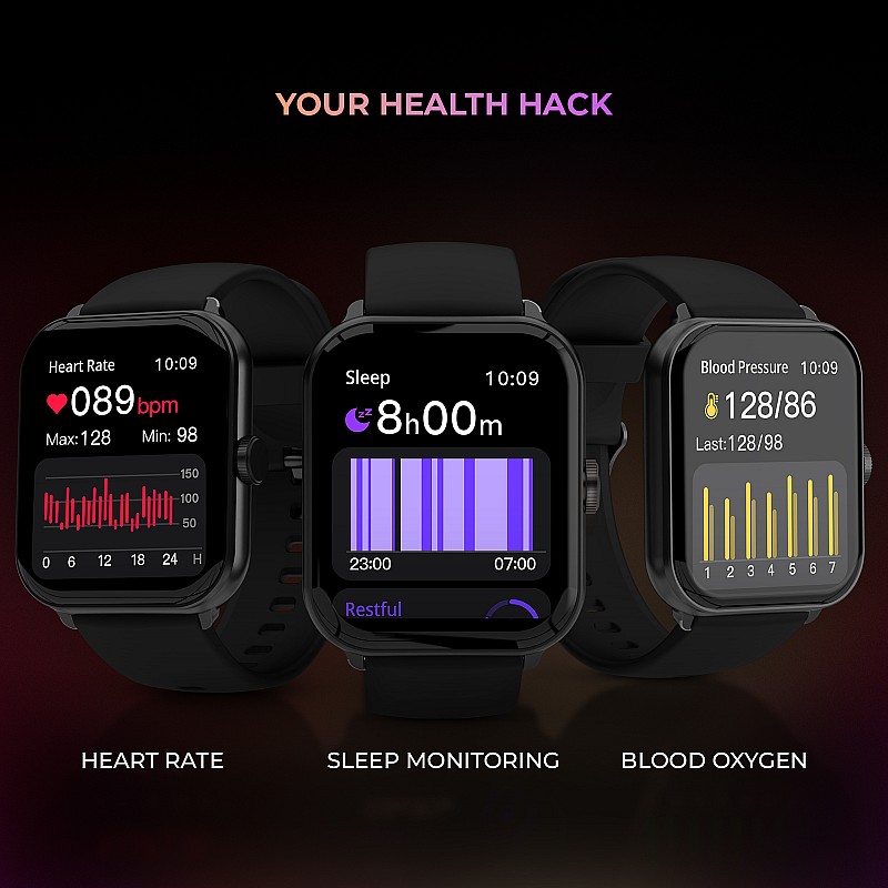  beatXP Marv Super with 2 TFT HD Display, BT Calling 24 7 Health Monitoring, IP68 Smartwatch (Black Strap, Free Size