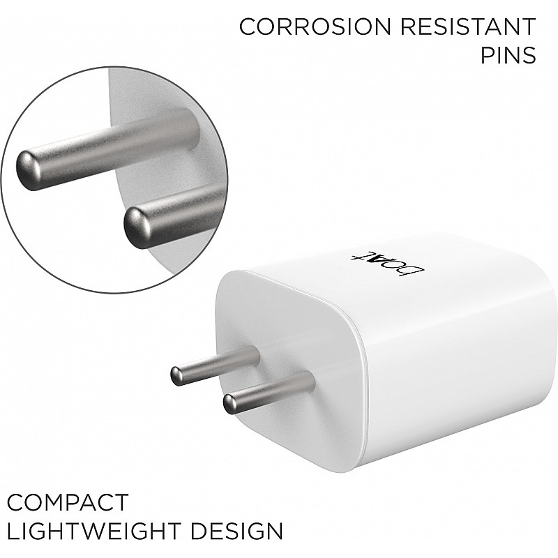  boAt 18W Power WCD QC3A Charger combo (Type C - Cable Included) (White, Cable Included)